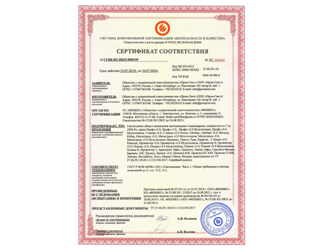 Лицензии и сертификаты | PromLED