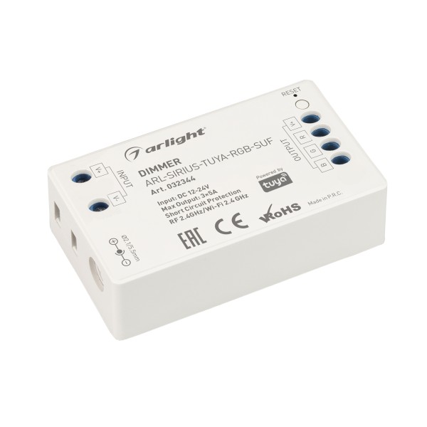 Диммер ARL-SIRIUS-TUYA-RGB-SUF (12-24V, 3x5A, 2.4G) для RGB лент