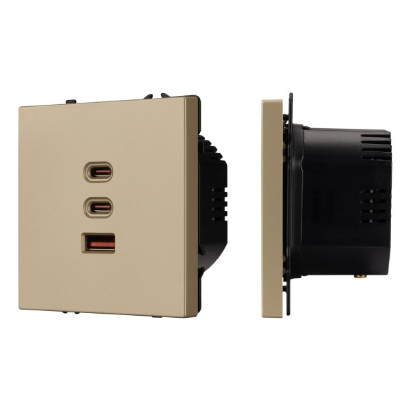 Розетка ARL NOBE USB тип А+С+С софт-тач золотой песок 65Вт QC3