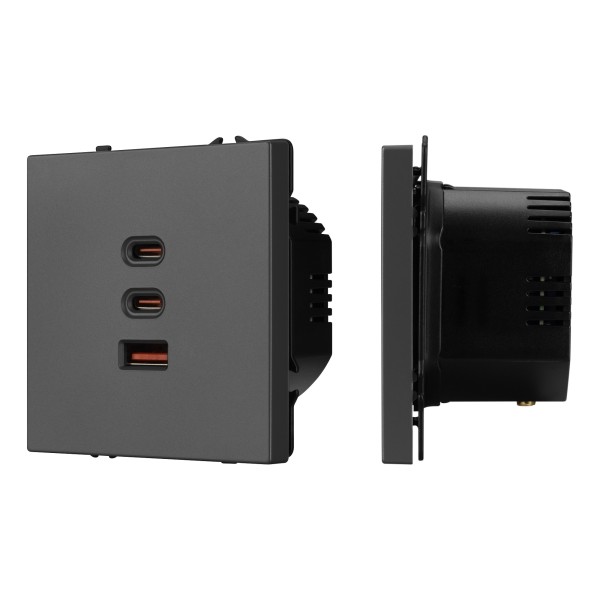 Розетка ARL NOBE USB тип А+С+С софт-тач серый базальт 65W