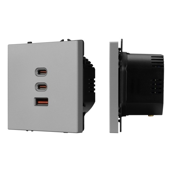 Розетка ARL NOBE USB тип А+С+С софт-тач никель 65Вт QC3