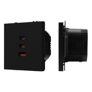 Розетка ARL NOBE USB тип А+С+С софт-тач черный оникс 65Вт