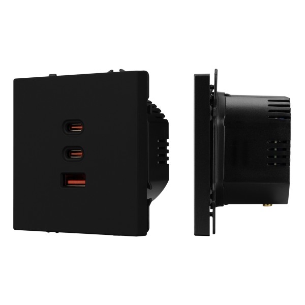 Розетка ARL NOBE USB тип А+С+С софт-тач черный оникс 65Вт