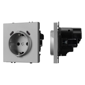 Розетка ARL NOBE со шторками и USB тип C+С, никель, встраиваемая