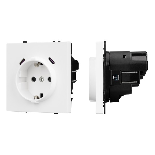 Розетка ARL NOBE со шторками и USB тип C+С, белый кварц, встраиваемая