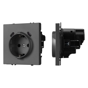 Розетка ARL NOBE со шторками и USB тип C+С, серый базальт, встраиваемая