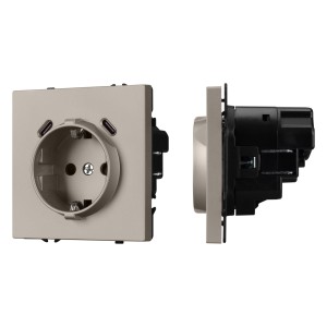 Розетка ARL NOBE со шторками и USB тип C, кашемир, встраиваемая