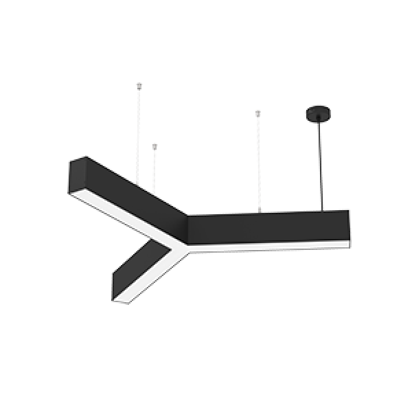 CВЕТИЛЬНИК VARTON X-LINE Y-ОБРАЗНЫЙ RAL9005 ЧЕРНЫЙ МУАР С РАССЕИВАТЕЛЕМ ОПАЛ И ТОРЦЕВЫМИ КРЫШКАМИ (4 ШТ.) X-line Y-образный (луч 0,5 м)